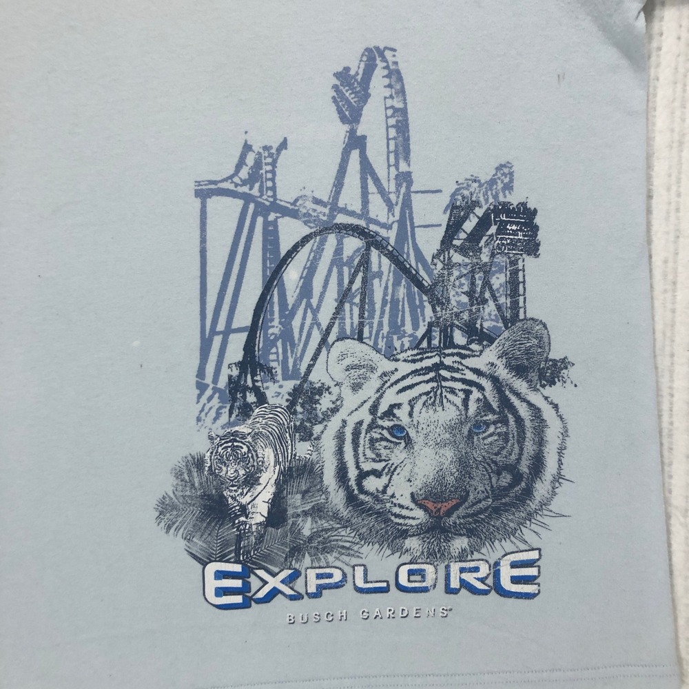 Busch Gardens Explore Tiger Graphic T-Shirt Anvil Blue Theme Park Tee